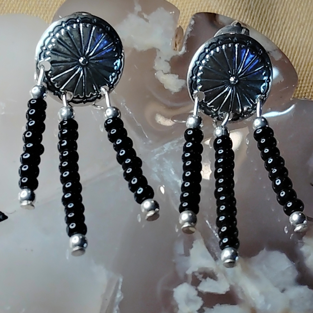 📌STERLING SUNBURST * BLACK ONYX OR RED ONYX, EARRINGS. HYPO. WIRES.
